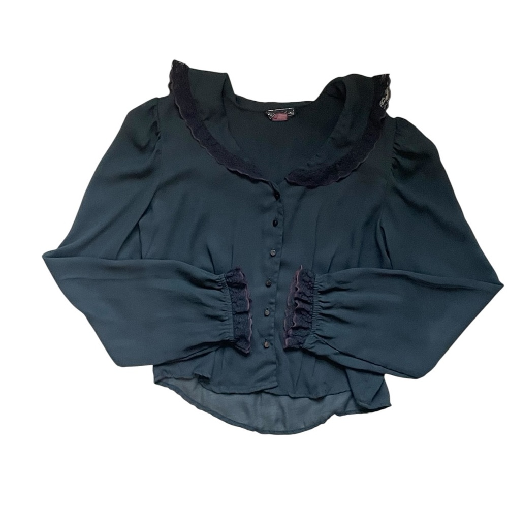 Vintage Elegant Lace Trim whimsigoth button up black top